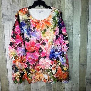 Caroline Rose Size 1X Crochet Lace Multicolor Lined 3/4 Sleeve Tunic Top Blouse